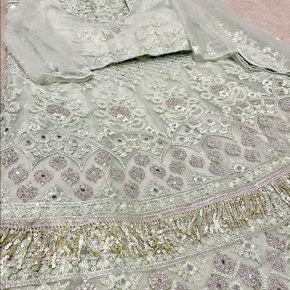 Designer Green Lehenga with sequins and mirror work - Picture 7 of 8